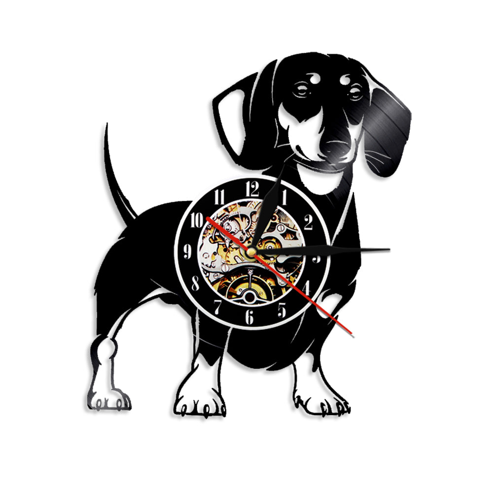 This Dachshund Vinyl LED Wall Clock is the perfect addition to any home or office. With a fun and quirky dachshund design, it's not only practical but a stylish statement piece. The LED lights create a warm and inviting ambiance, making it perfect for any room in the house or office. Also available without the LED light.