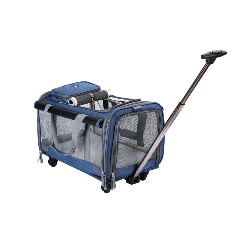 Our Portable Rolling Pet Carrier is the ultimate solution for pet owners on-the-go. With its smooth-rolling wheels and spacious interior, your furry friend will travel comfortably and securely. Made with durable materials, it's both lightweight and sturdy, making it the perfect choice for pet owners looking for a convenient and stylish way to transport their pets.