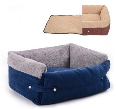 This foldable bed with built-in blanket is a convenient option for pet owners who are looking for a bed that offers both comfort and warmth for their dog, and also for those who have limited space in their home. The bed features a blanket attached to it, which can be easily folded up and stored with the bed when not in use. Bed is washable, moisture-proof, and features a non-slip bottom.