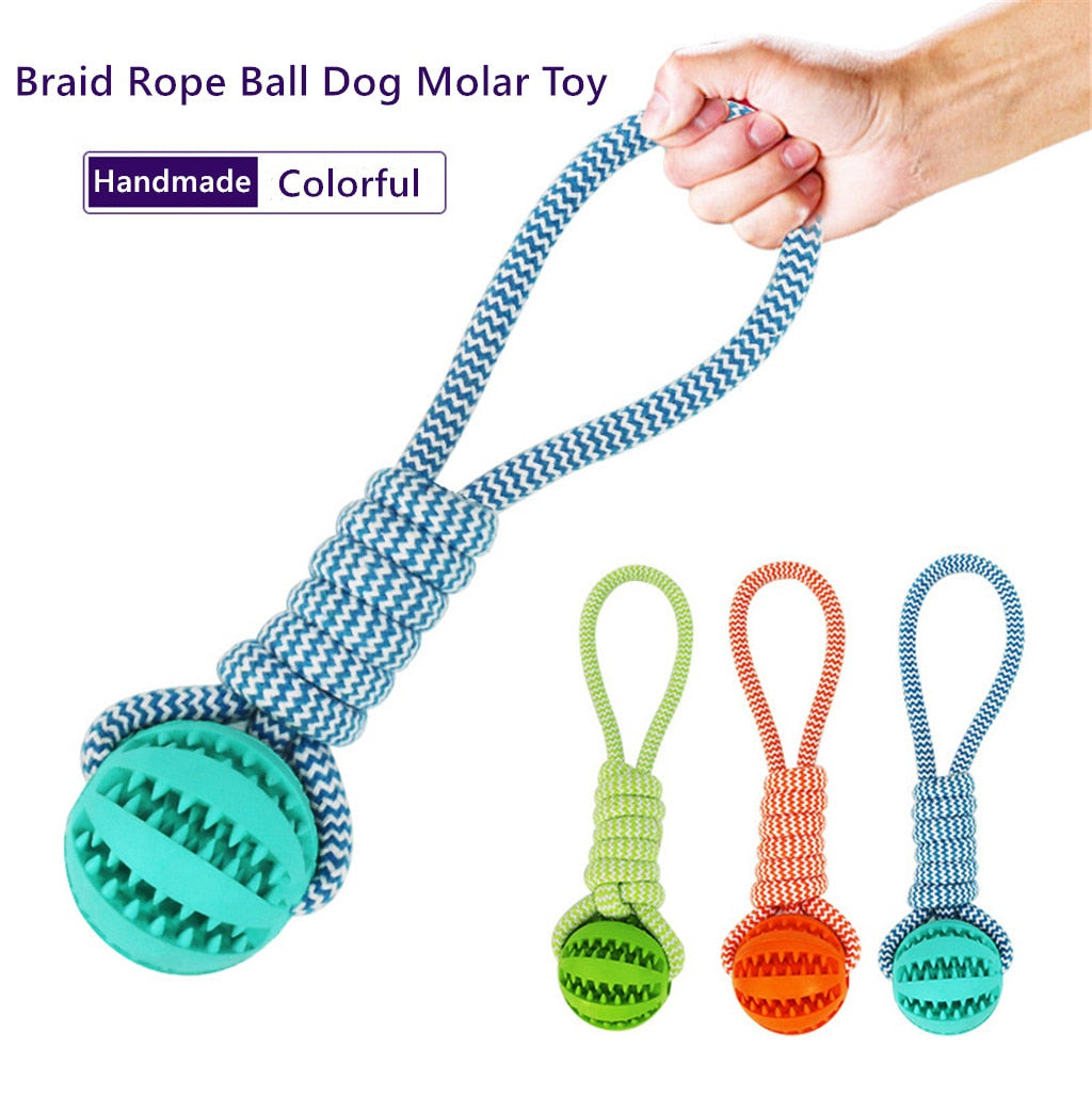 Help keep your dog's mouth healthy and clean with this braided rope and ball toy. Designed to allow your dog to bite and chew continuously to keep your dog's teeth and gums clean and healthy. With this toy, your dog will be busy for hours, satisfy chewing desires, and discourage home destruction from chewing.